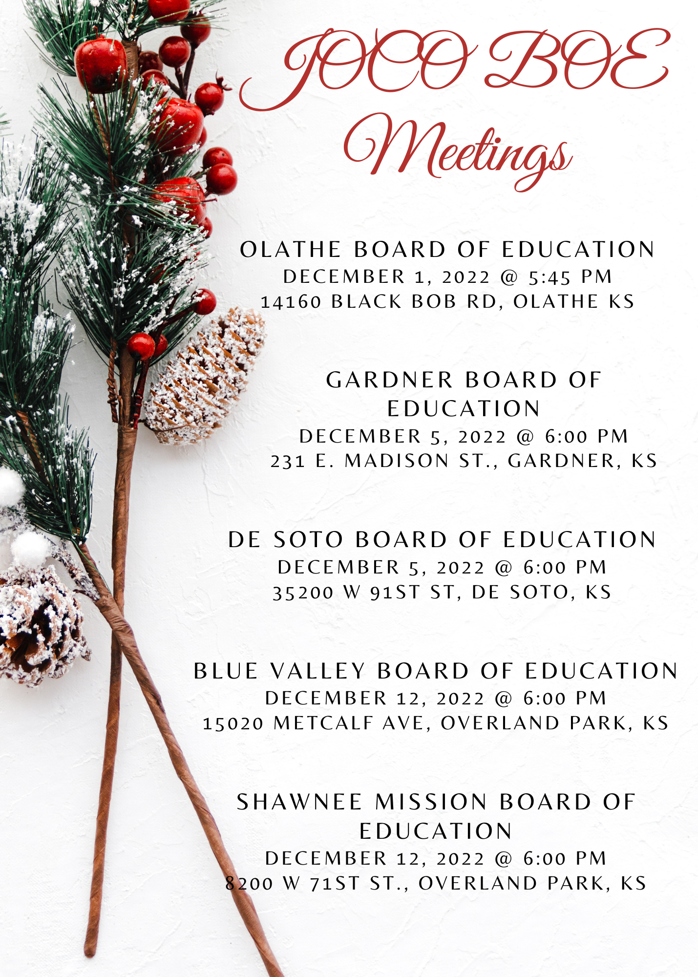 December BOE Meeting List