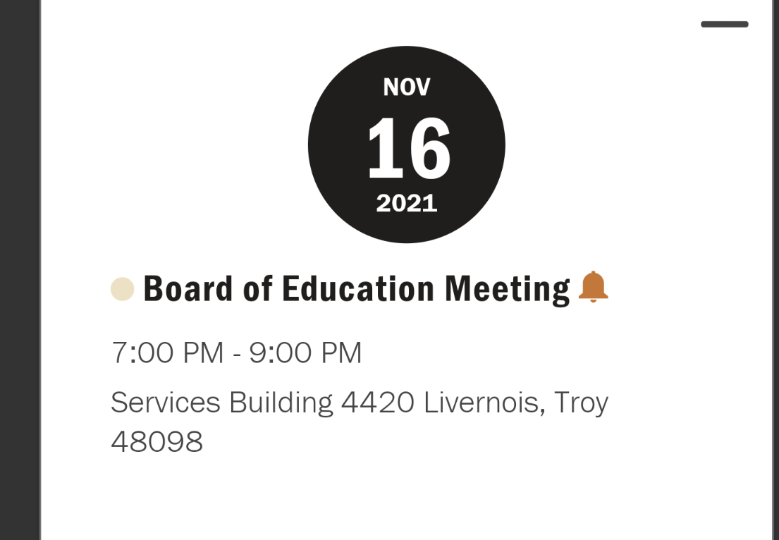 Troy Michigan School Board Meeting