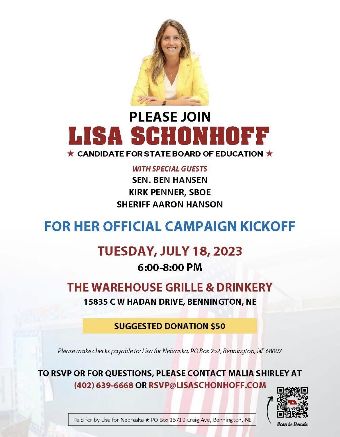 Campaign Kickoff for Lisa Schonhoff - Candidate for State Board of Education