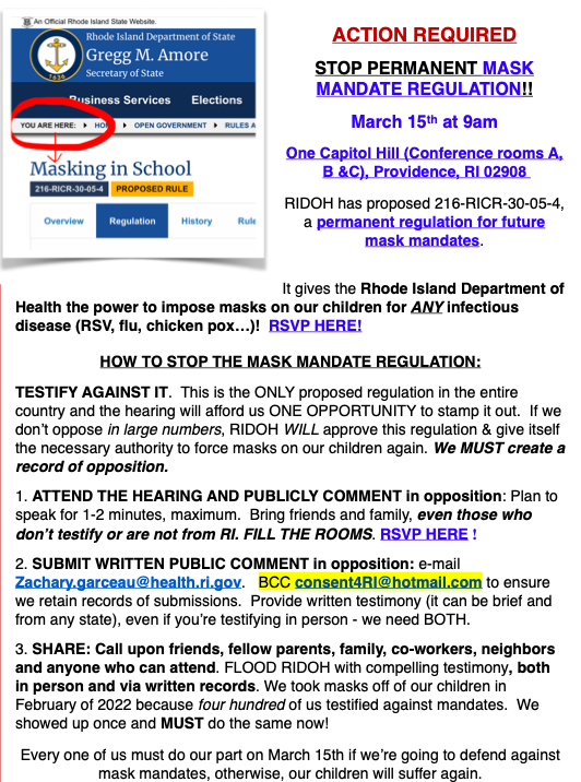 RIDOH Rule Hearing - Masking In School