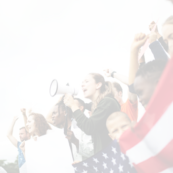 Diverse group of people holding USA flag