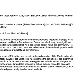 Title IX Template Letter to School Board Members