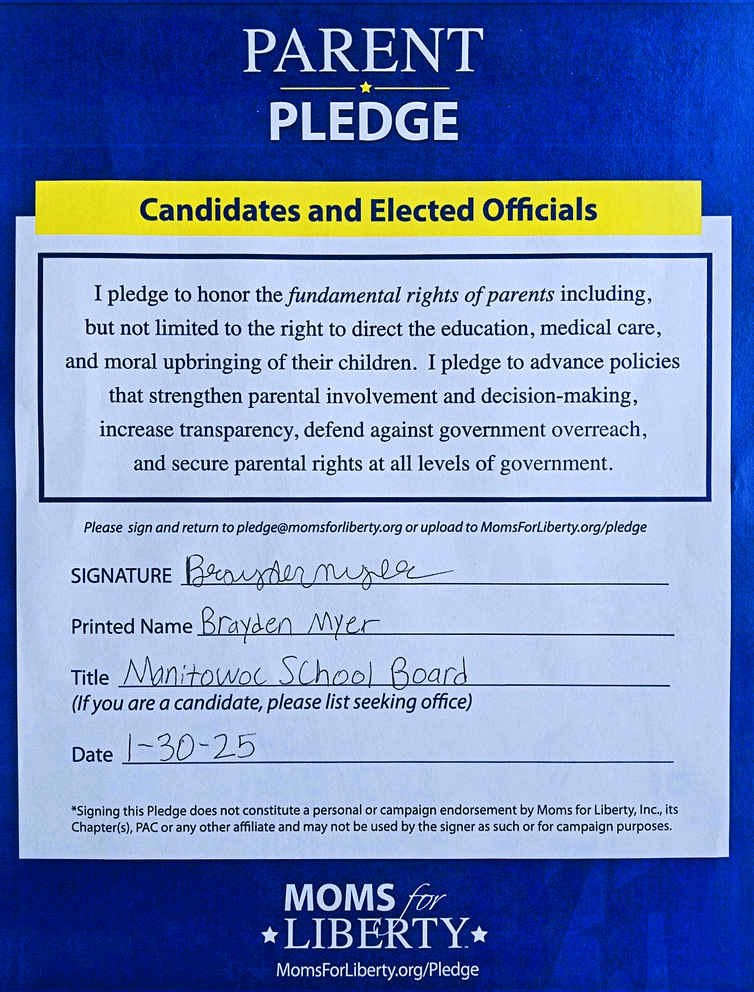 Brayden Myer (Manitowoc Public School District Board of Education At